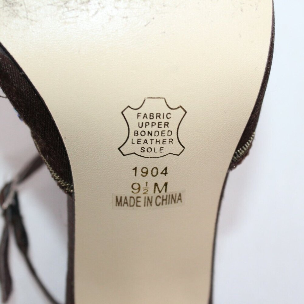 J Loren Collection 9.5M Brown Bronze Beaded Embellishment Pointed Toe Heels - Picture 9 of 10